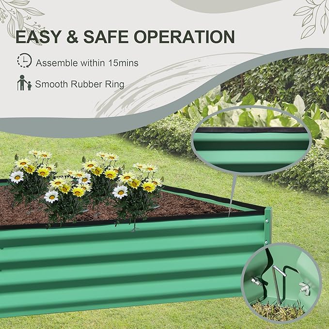 Domi Galvanized Raised Garden Bed 8x4x1Ft Thickening Metal Planter Box for Vegetables Bottomless for Backyard Outdoor 1 Deep w/ 228 Gallon Capacity - Green