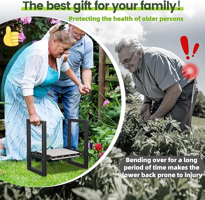 Garden Stool and KneelerHeavy Duty 19 inch Foldable Upgraded Wider Gardening Seat Portable Garden Chair Gardening Gifts for Wonman Grandma Parents Plant Lovers Garden Tools