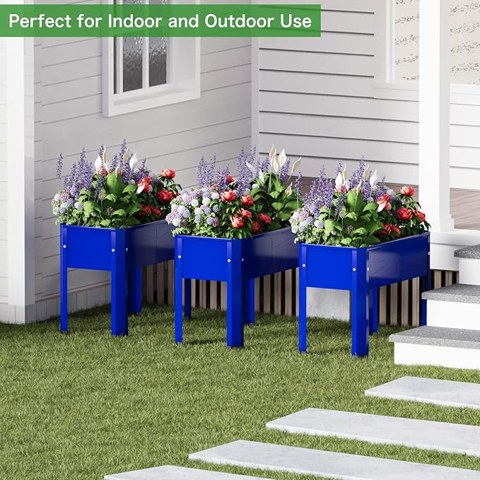 Elevated Metal Planter Box Stand Heavy Duty Raised Garden Bed for Vegetables Flowers Herbs Indoor Outdoor Use Cobalt Blue