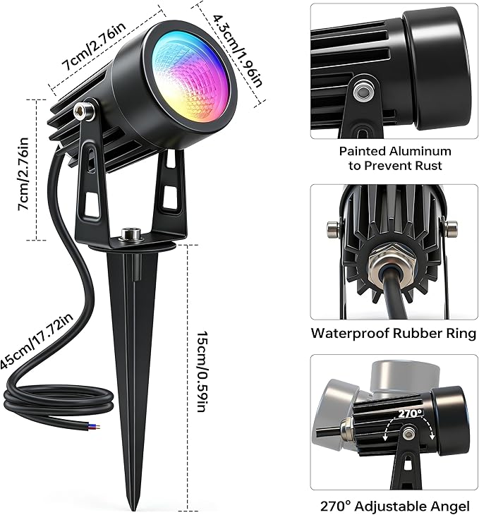 Low Voltage Landscape Lights LED Landscape Lighting 5W 12V Garden Pathway Lights Waterproof RGBW Walls Trees Flags Outdoor Landscape Spotlights with Stakes (12 Pack)