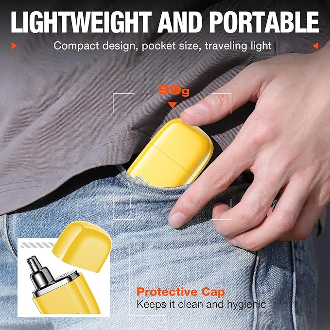 yoose Nose Hair Trimmer Alloy Portable Painless Nose Hair Trimmer for Men Women IPX7 Waterproof Travel Size USB-C Rechargeable Nose Trimmer with Dust Protection Cap Dual Edge Blade Yellow