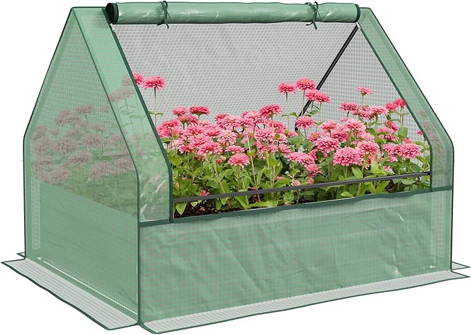 Raised Garden Bed with Greenhouse Galvanized Outdoor Planter Box with Cover for Herbs and Vegetables Use for Patio Garden Balcony Green Cover and Silver Planter