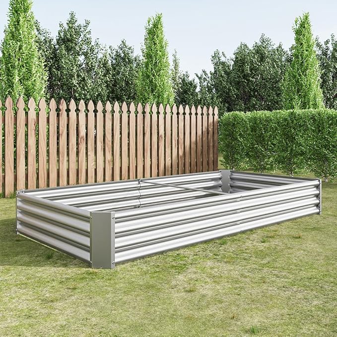 Raised Garden Bed Kit 7.6x3.7x0.98ft Outdoor Planter Box for Vegetables Flowers Herbs Fruits Rust-Proof Metal Raised Bed for Backyard Patio Silver One Size