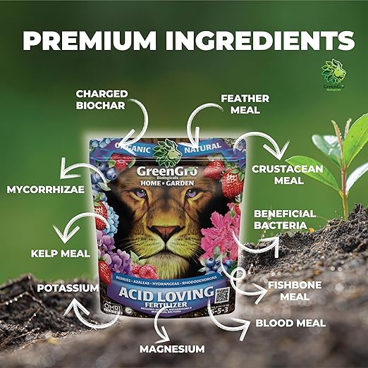 GreenGro Acid Loving Organic Fertilizer - 4 Pound Bag | Outdoor &amp Indoor Plant Food | Great for Flowers &amp Houseplants |