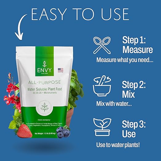 ENVY All-Purpose Plant Fertilizer 3 Pound - Makes 300 Gallons for Indoor and Outdoor Plants Pet Safe Water Soluble Made in USA