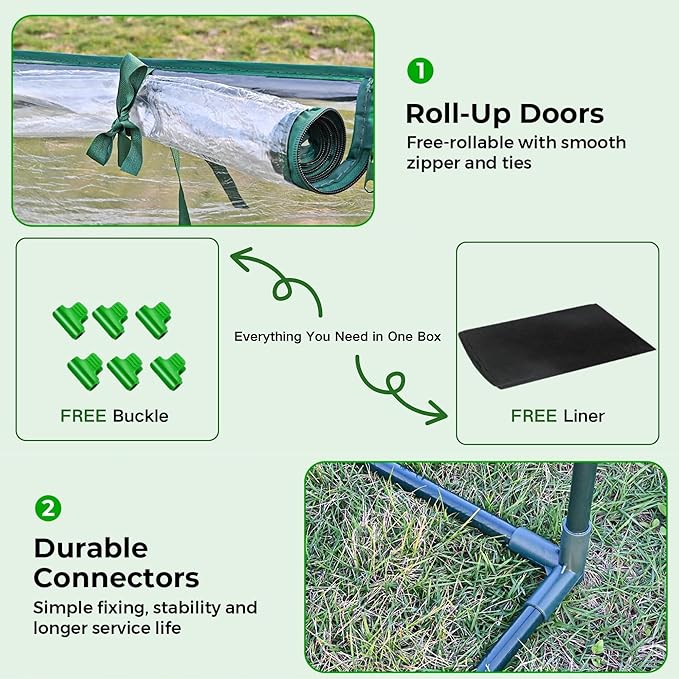 4x2ft Raised Garden Bed with Greenhouse CoverWooden Planter Box with Clear PVC Cover &amp Dual Roll-Up WindowsOutdoor Elevated Garden Box for Vegetables/Herbs/FlowersPatioBalconyBackyard