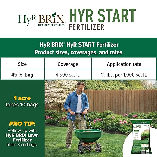 HyR BRIX HyR Start 12-20-12 Lawn Starter Fertilizer 45lb Bag - Energizes Root Growth &amp Soil Health - Ideal for New Lawns Renovations &amp Reseeding - Covers 4500 Sq Ft