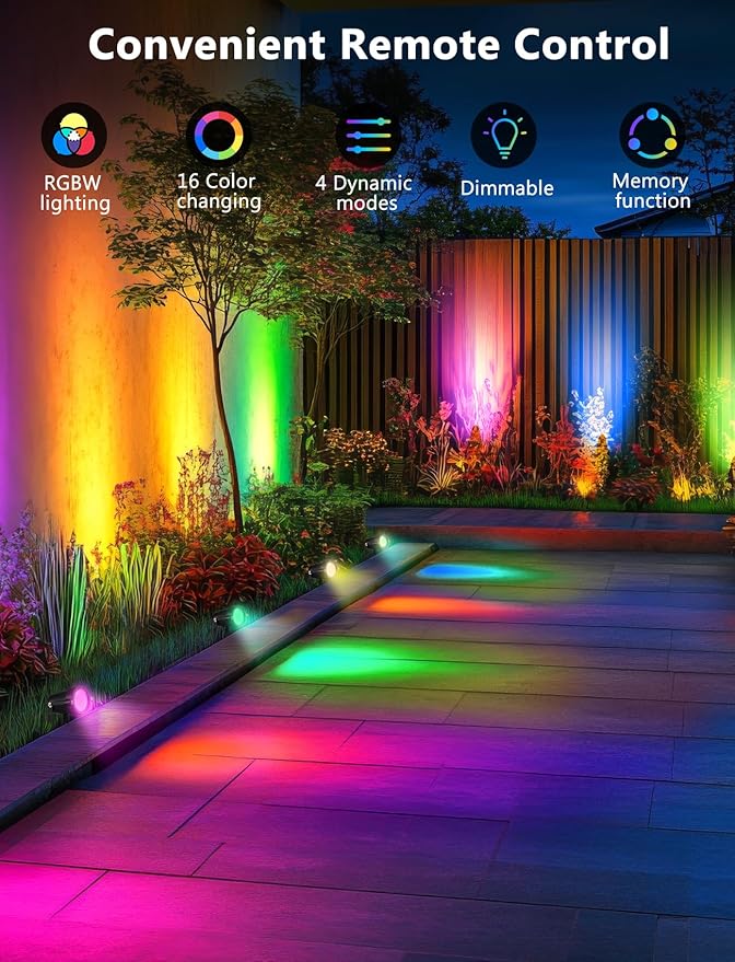 OurLeeme Lawn Flood Light Stake 2-in-1 Waterproof Outdoor Remote controlle Landscape Lighting Spotlight Wall Light for Yard Garden Driveway Pathway Pool (4 Pack)