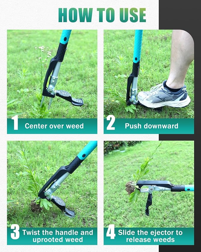 Breeze Touch 39 Weed Pulling Tool 4-Claw Detachable Weed Puller Tool with Long Handle Adjustable Heavy Duty Stand Up Weeder Weeding Tool for Lawn Yard Garden Dandelion Picker Weed Remover