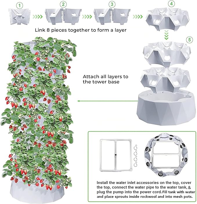 Hydroponics Growing Sys-temHydroponics TowerAquaponics Grow Sys-tem With 48/64/80 Growing Points Aeroponics Growing Kit for Fruits and Vegetables with Hydrating Pump TimerGreen-48Pots