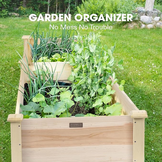 VIVOSUN 8×2Ft Wooden Raised Garden Bed 97 x 25 x 11 Inches Outdoor Wood Planter Box with Gloves and a Liner for Garden Patio Balcony Backyard and Outdoors