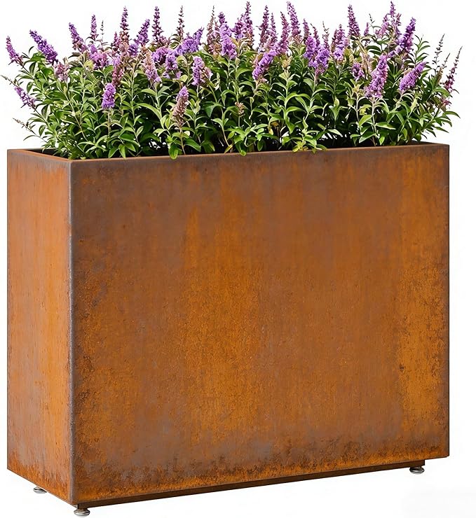 30-inch Tall Elevated Metal Planter 36W x 11D Corten Steel Style Planter Box with Removable Partition &amp Adjustable Feet Outdoor Weathering Corten Steel Planters for Patio Deck Yard Rust