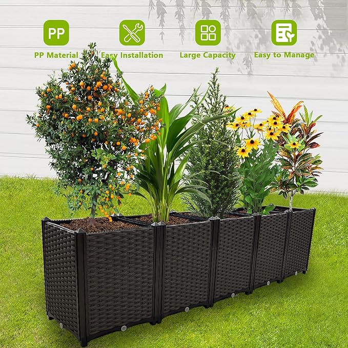 Large Planters for Outdoor Plants Rectangular Raised Garden Bed Elevated Planter Boxes Patio Balcony Deck for Planting Flowers Vegetables Tomatoes and Herbs