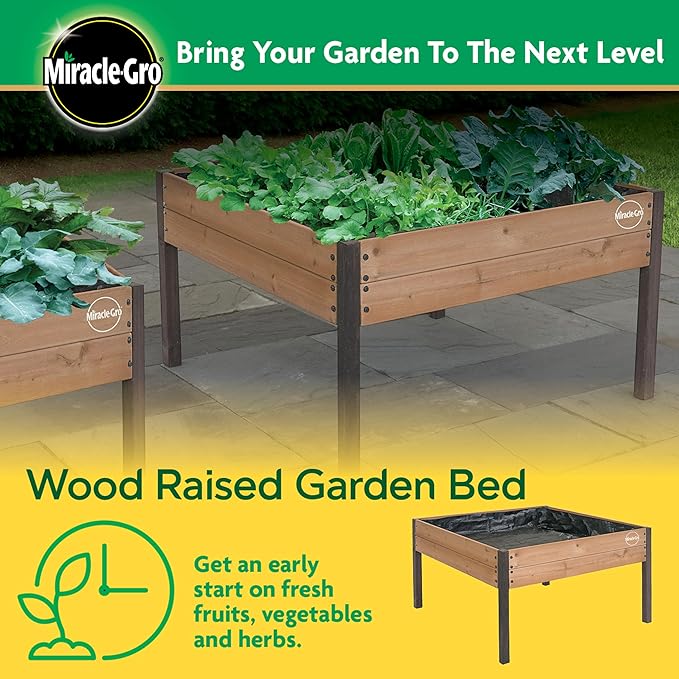 Miracle-GRO 4 x 4 Ft. Wooden Raised Garden Planter 12.8 Cu. Ft. Above Ground Garden with Powder-Coated Metal Brackets for Decks and Yards