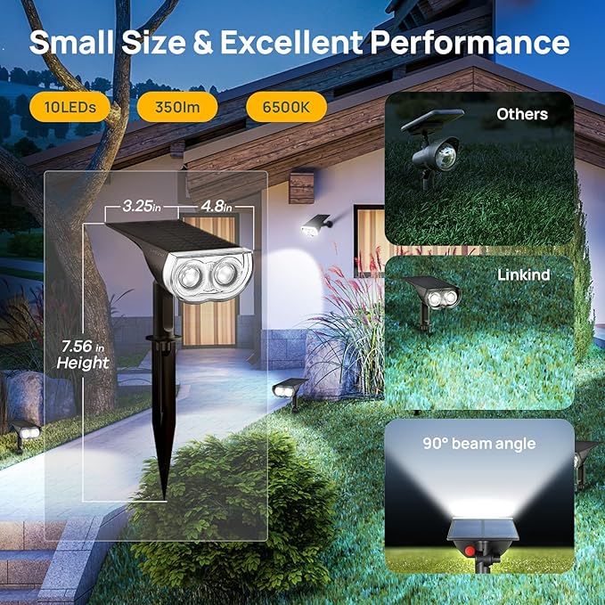 Linkind Solar Lights Outdoor StarRayS Bright Solar Spot Lights Outdoor IP67 Waterproof Spotlights for Garden Yard Landscape Walkway Patio Tree (Daylight 6 Pack)