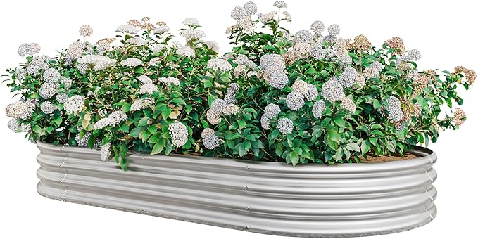 Large Oval Metal Raised Garden Bed - Outdoor Planter for Plants Vegetables &amp Flowers Silver