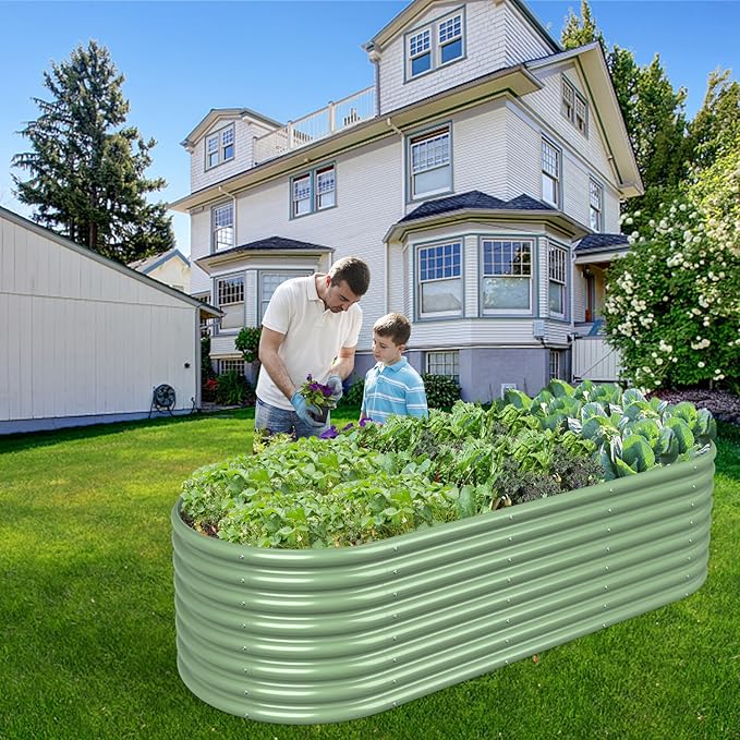 FRIZIONE 8FT(L)×3FT(W)×2FT(H) Raised Garden Bed Outdoor Raised Garden Beds for Flower Raised Planter Box Outdoor for Herb Vegetable-Light Green