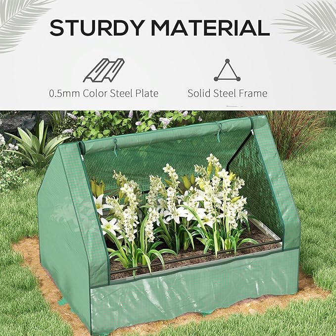 Mini Greenhouse Outdoor Galvanized Raised Garden Bed with Cover Outdoor Planter Box for Herbs and Vegetables (Green)