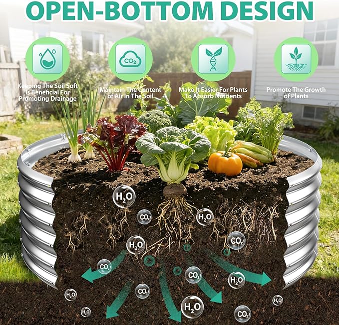 17 Tall Round Outdoor Garden Raised Garden Bed Kits-0.8MM Thick Metal Raised Planter Bed/Ground Planter Box for Variety of FlowersHerbsVegetablesTrees (Silver 48 Dia X 16.5inches)