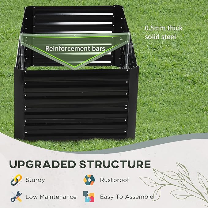 Galvanized Raised Garden Bed Kit with Reinforcing Bars Large and Tall Metal Planter Box for Vegetables Flowers and Herbs 6' x 3' x 2' Black