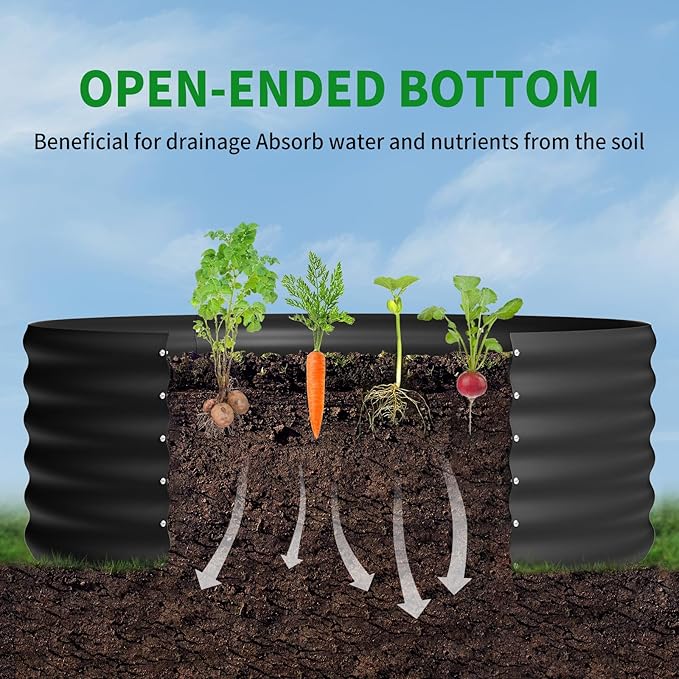 DDK Galvanized Raised Garden BedRound Outdoor Planter Bed 4x4x1.5ft Metal Planter Box for Gardening and PlantingBK