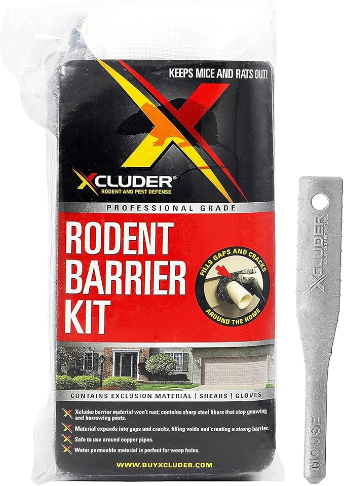 Xcluder Rodent Control Fill Fabric Large DIY Kit with Inspection and Fit Tool Stainless Steel Wool Stops Rats and Mice