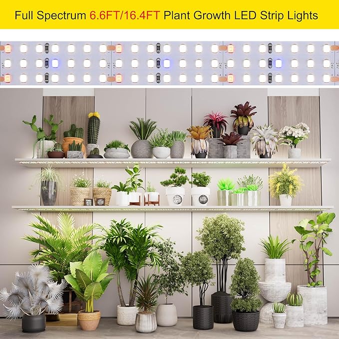 16.4FT LED Plant Grow Light 2100LEDs Full Spectrum Grow Lamp with High PPFD 24V 120W Cuttable Plants Growing Light Strip Flexible Self Adhesive for Seedlings Veg Flower