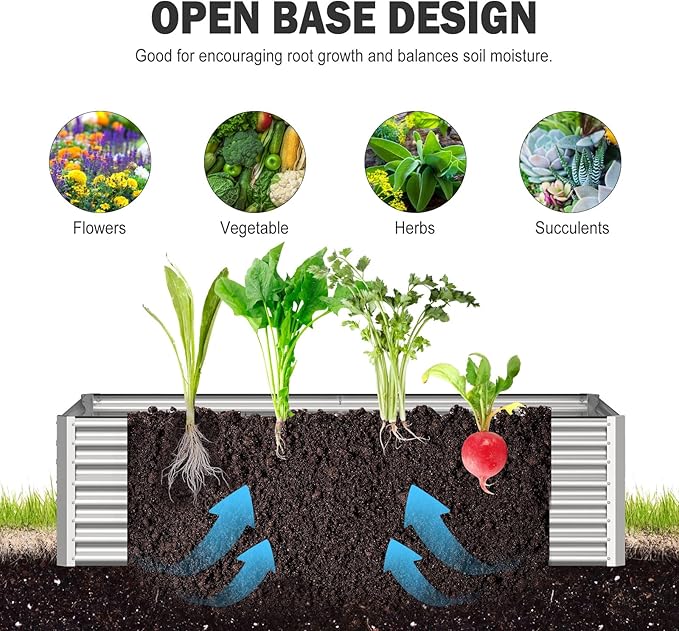 SHAREWIN Galvanized Planter Raised Metal Garden Bed Kit for Gardening Outdoor6x3x2ft Planter Grow Garden Box Raised Flower Bed