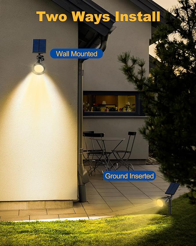 Solar Spot Lights Outdoor 8 Pack Outdoor Solar Lights for Yard 4 Lighting Mode Solar Landscape Spotlights with Auto On/Off 2-in-1 Waterproof Wall Lights for Garden Walkway (Warm White)
