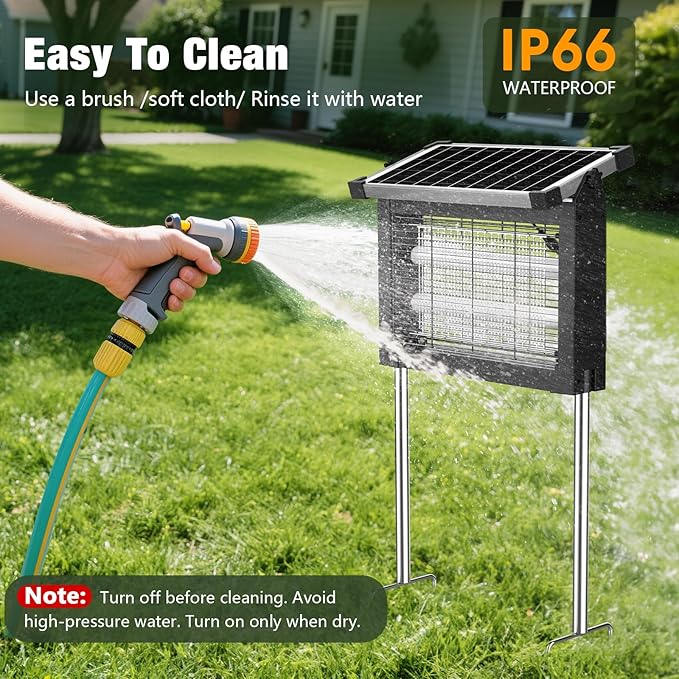 Solar Bug Zapper Outdoor 4500V Mosquito Zapper Waterproof with Panel Sensor Electric Fly Zapper Rechargeable Mosquito Killer with 10FT Extension Cord Fly Trap Ideal for Patio Backyard Camping