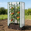 Plant Box with Trellis and Greenhouse Cover Raised Garden Bed with Self-Watering Reservoir &amp Drainage Vertical Planter for Climbing Plants 31.5 L x 15.7 W x 48.8 H Brown