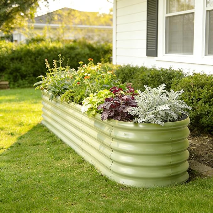 2-Pack Galvanized Raised Garden Bed 8x4x1.5 | 10x2x1.5 ft 18 Tall Metal Planter Boxes Outdoor for Herb Vegetable Modular Raised Flower Bed for Gardening with Zn-Al-Mg Coated - Moss Green