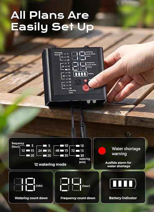 Solar Drip Irrigation System with USB Charging 49FT Indoor Outdoor Plant Watering Devices for 15 Potted Plants Automatic Watering System IP44 Waterproof 2200mAh for Garden Farm Greenhouse(Black)