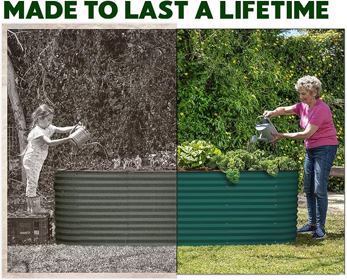 Plant &amp Plot Galvanized Raised Garden Beds Outdoor // 8×2×2 ft Planter Raised Beds for Gardening Vegetables Flowers // Large Metal Garden Box (Dark Green) // Patented Tool-Free Design