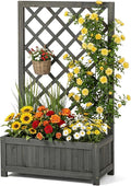 Wooden Raised Garden Bed with Trellis 40 Outdoor Planter Box for Climbing Plants Vertical Modern Gray Garden Planter for Vegetables Flowers &amp Vines Lattice Plant Support for Patio Yard Balcon