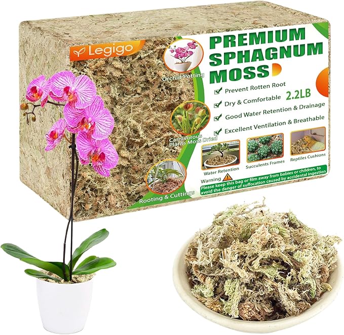 Legigo 2.2LBS Premium Sphagnum Moss for Plants- 40QT Natural Succulent Carnivorous Plant Moss Dried Long Fiber Orchid Moss for Orchid Repotting Succulent Sarracenia Potted Plants Gardening &amp Rept