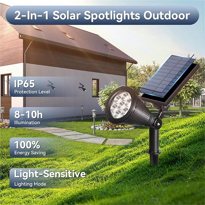 Outdoor Solar Spotlights with Spike for Garden Path Lighting(Warm Light4 PCS)