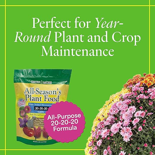 Grow More All-Season's Plant Food (20-20-20 Fertilizer) - 5lbs of All Purpose Fertilizer - Water Soluble Food for Houseplants &amp Outdoor Plants with Chelated Micronutrients