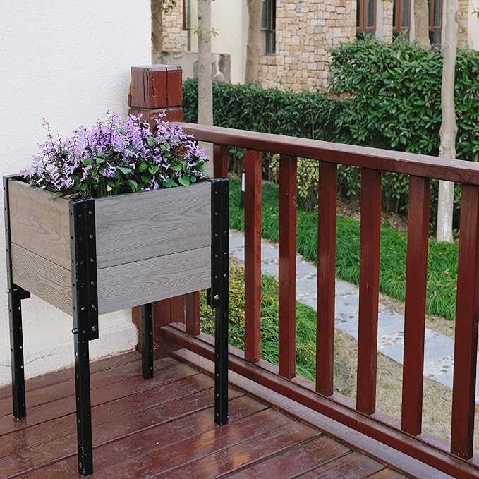 Everbloom Modular Elevated Wood Plastic Composite Planter Box in Gray 19 D x 17 W x 28 H –Architecturally Designed Premium Planter for Flowers Herbs &amp Veggies - Elevate Your Gardening Experie