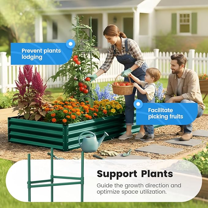 Quictent Galvanized Raised Garden Bed 8x4x1 Ft Metal Planter Box for Vegetables Bottomless for Backyard 2 Tomato Cages Included Green 2PCS