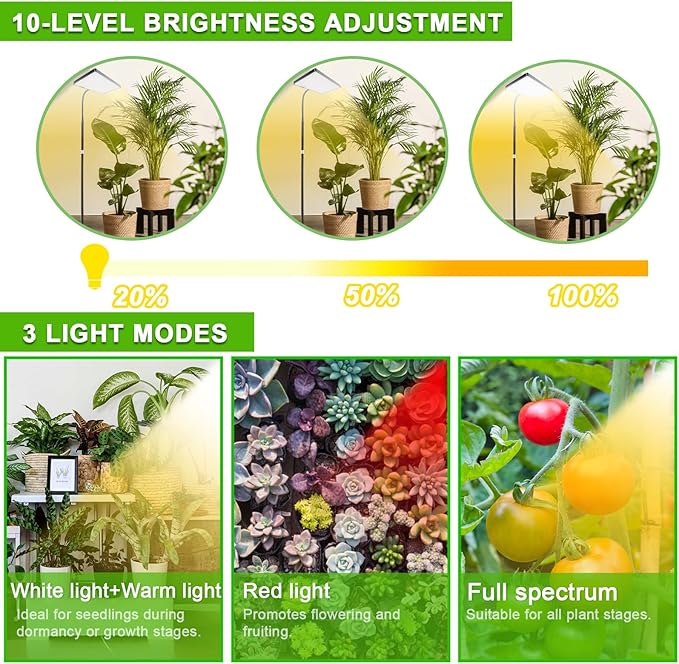 yadoker Grow Light for Indoor Plants286 LEDs Full Spectrum Standing Plant Grow Light with 4H/8H/12H Timer10-Level Brightness 51 AdjustableFlow Grow Lamp for Tall Large Indoor Plants
