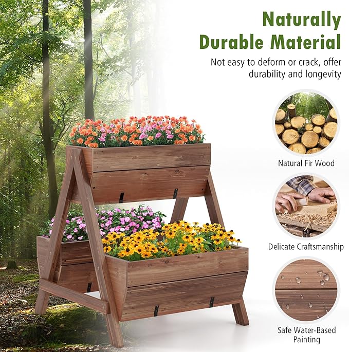 S AFSTAR 21-Inch Vertical Raised Garden Bed 3 Tiered Wooden Planter Boxes 26 L x 29 W x 29 H Drainage Holes Indoor Outdoor Flowerbed Freestanding Elevated Planter Box for Garden Flower Veggies