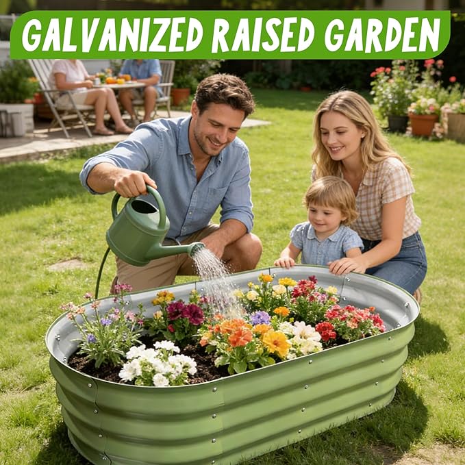 Galvanized Raised Garden Bed 4x2x1 FT Thickening Planter Boxes Outdoor Raised Beds for Gardening Easy Assembly Large Garden Bed for Vegetables Fruits Flowers (2-Pack)