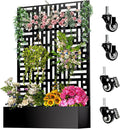 Metal Planter Box with Trellis72x47x16Galvanized Steel Outdoor Raised Garden Bed with Privacy Screenwith Drainage Holes &amp Lockable Casters for Climbing PlantsVegetablesand Vines(-JD)