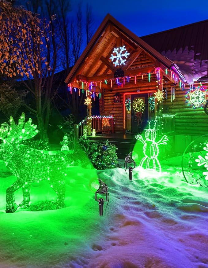 Green LED Spot Lights Outdoor 14 LED Landscape Lighting with US Plug IP65 Waterproof Spotlights for Tree Yard Garden Pathway Flag St. Patrick's Day Halloween Christmas Decor 2 Pack