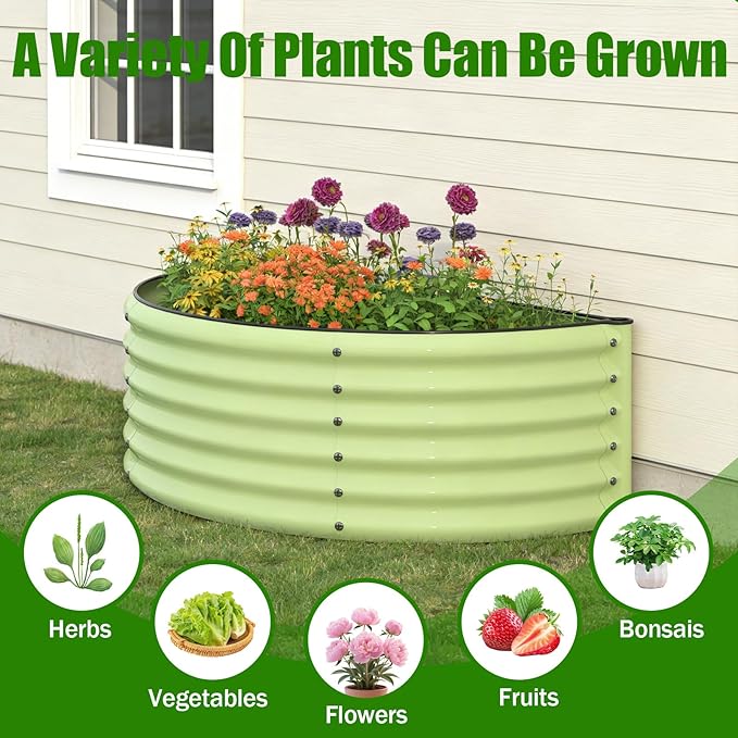 aboxoo Round Raised Garden Bed Kit 17 Tall Large Bottomless Galvanized Raised Bed for Growing VegetablesSucculentsFlowers Planter Boxes Outdoor（Green
