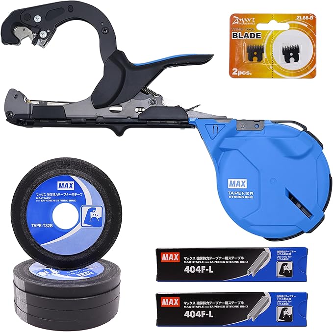 Generic MAX HT-S45E Strong Bind Tapener Plant Tying Tool Starter Kit with Tape Staples &amp Replacement Blades Blue HT-S45E-STARTER