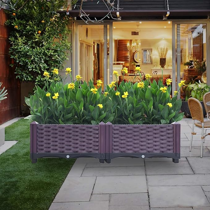 Plastic Raised Garden Bed Set of 2 Planter Grow Boxes 8.7’H Planter Care Box Kit Planter Grow Box for Indoor &amp Outdoor Vegetable Fruit Flower Herb Growing Box