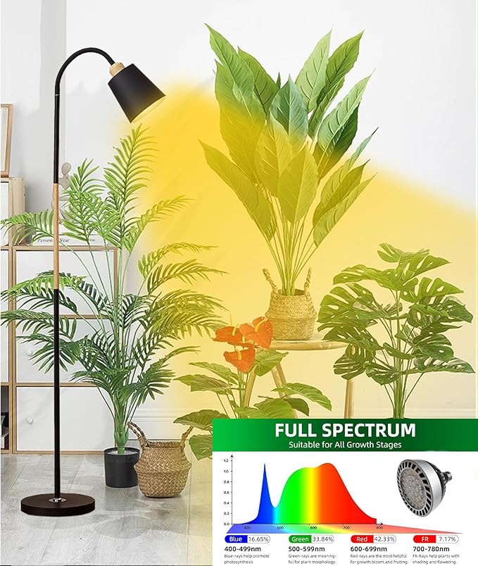 Floor Grow Light for Indoor Plants 58 Tall Standing Grow Light 18W Dimmable LED Plant Light with Timer Full Spectrum Plant Light with Flexible Gooseneck &amp Remote Control (Black)