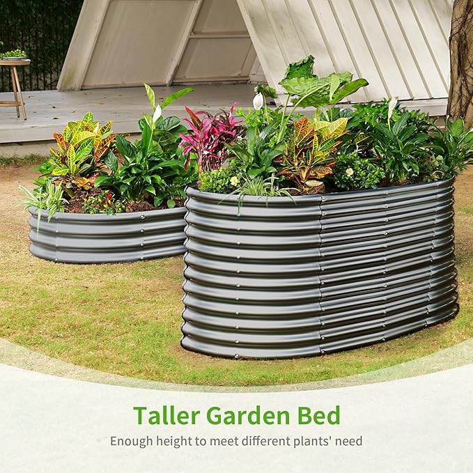 Land Guard 6x3x3ft Oval Galvanized Raised Garden Beds Large-Capacity Metal Planter Box Outdoor Durable Deep Raised Garden Bed 3ft Tall Raised Beds for Gardening Vegetables Modern Gray